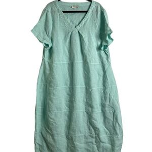 Sahara London mint green vneck linen midi dress size 5 UK 18/20